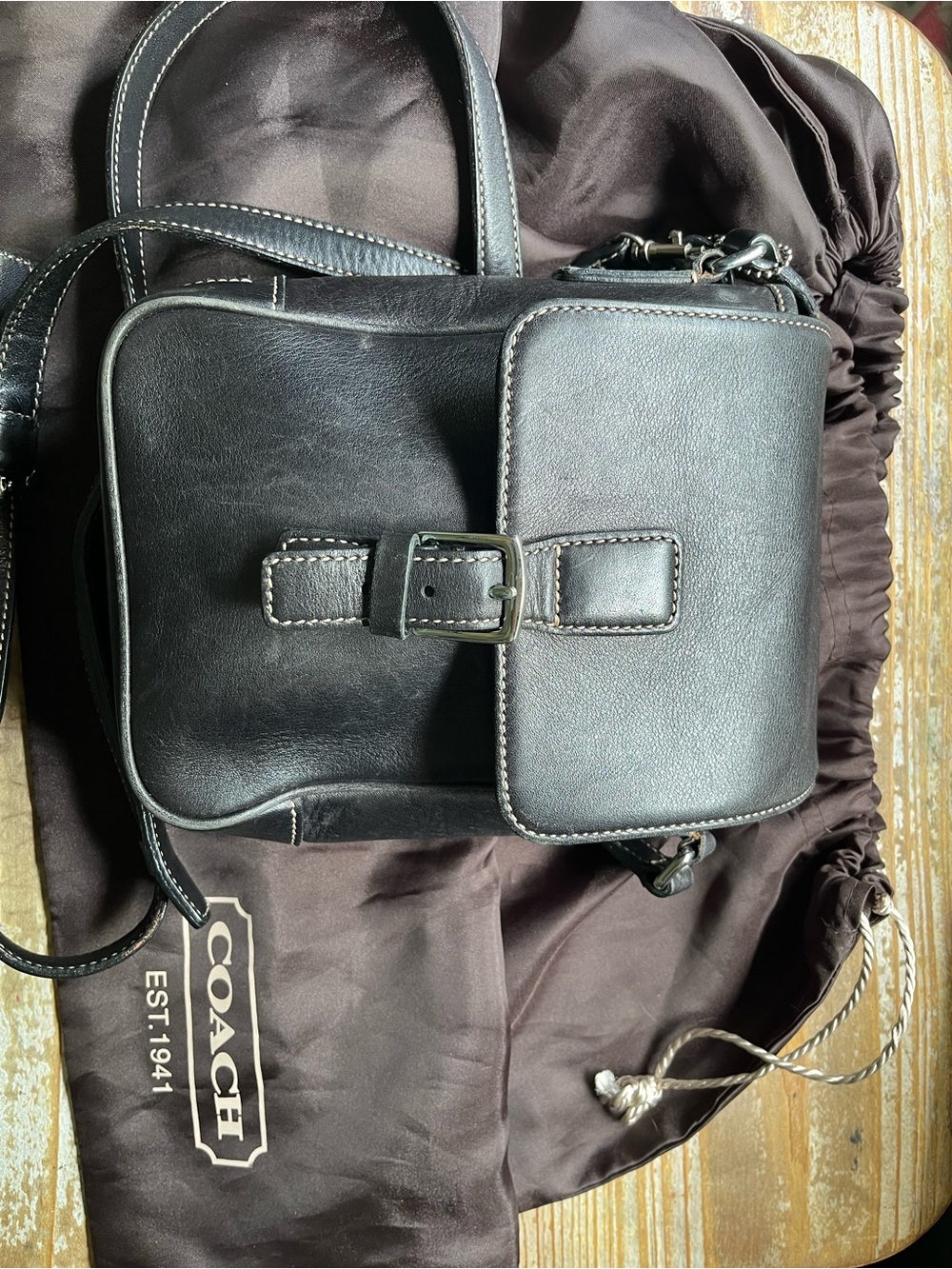 Vintage Coach Black Leather Camera Crossbody Bag Number 7775